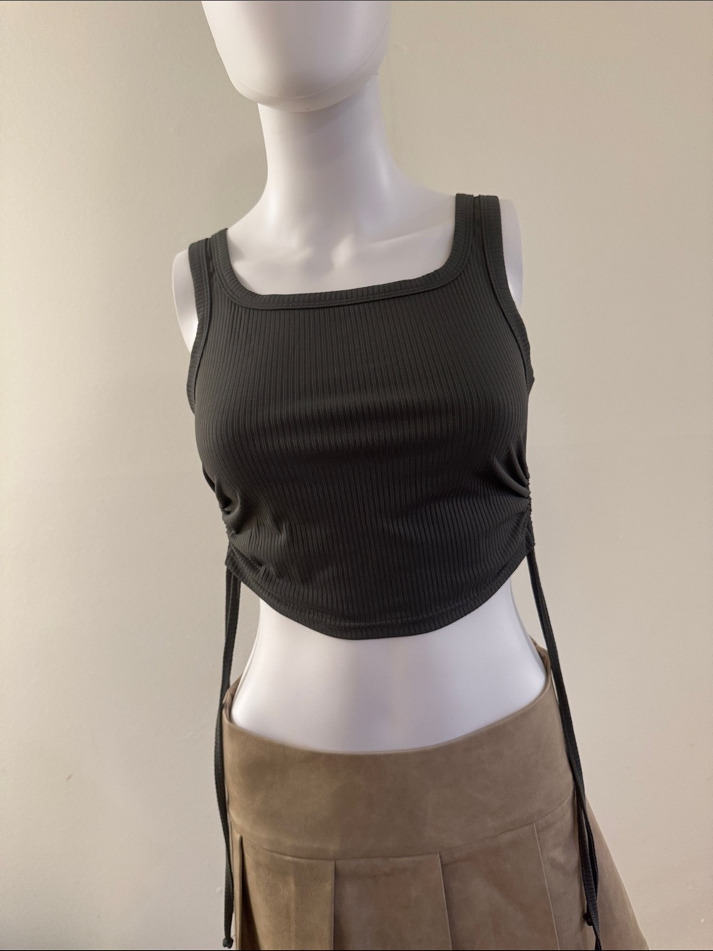 Aritzia Black Ribbed Drawstring Crop Tank